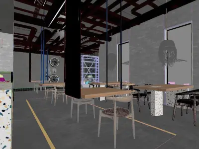 The Coffee G industrial cafe interior design 3D model