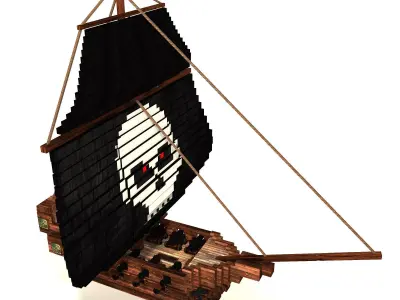 Voxel Pirate Ship Low-poly 3D model