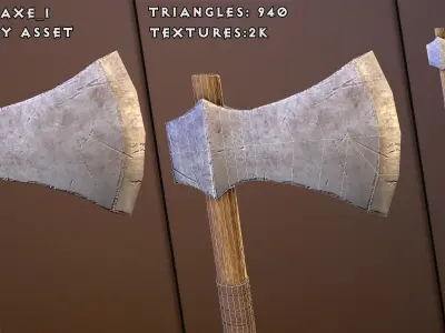 Medieval one-sided axes pack Low-poly 3D model