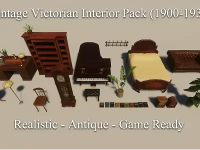Vintage Victorian Interior Pack 1900-1930 Low-poly 3D model