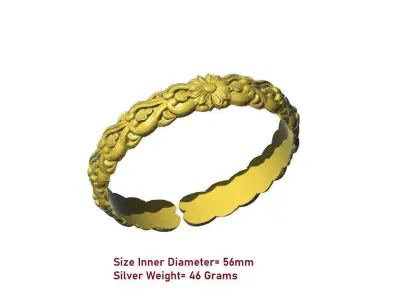 Antique Carved Silver Oxidised Bangle Design 3D print model