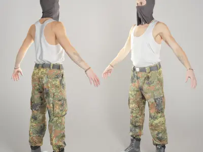 Man in balaclava ready for animation 336 Low-poly 3D model