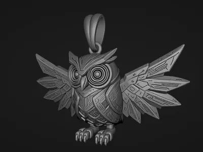 large industrial steampunk owl pendant 3D print model