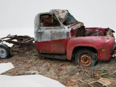 Old truck hit by tree 3D model