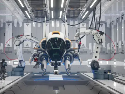 Sci-Fi Drones Low Poly Futuristic Package 5 Items 3D model