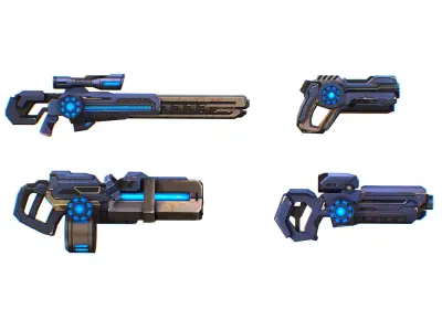 Weapons Set 4 Gun Pistol Assault rifle Sniper rifle machine gun 3D Model Pack 3