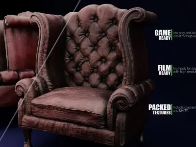 Antique Chesterfield Chair Low-poly 3D model