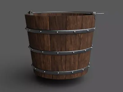 Wooden Bucket Low-poly 3D model