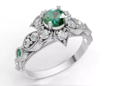 Floral Cluster Ring Vintage Beaded Shank CAD for Printing 3D print model