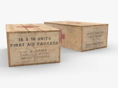 US First Aids Wooden Boxes WWII Low-poly 3D model