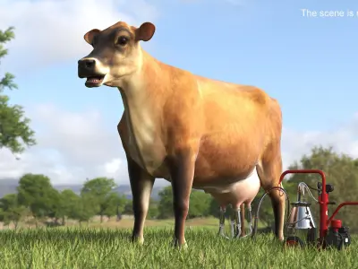 Cream Cow and Milking Machine 3D model