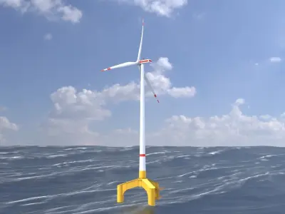 Wind turbine with Offshore Foundation E1 H-160 RD 138m Animation Low-poly 3D model