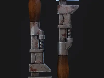 Old vintage wood handle pipe wrench Low-poly 3D model