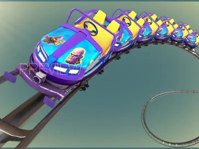 Animated Roller Coaster Train 3D model