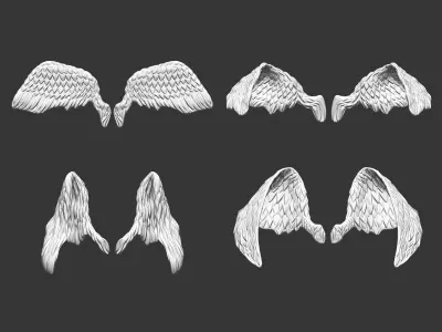 20 Mid poly statue and sculpture wings IMM set 3D model