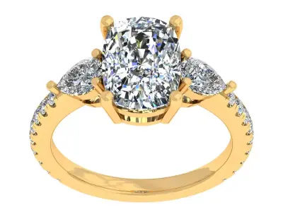3Ct Cushion 3 Stone Ring 3D print model