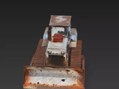 Dilapidated Old Blue Bulldozer 3D Model Low-poly 3D model