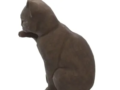 Grooming cat wood statue Low-poly 3D model