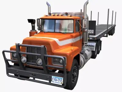 80s truck flatbed trailer Low-poly 3D model
