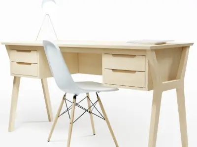Desk Collection modern with two drawers Low-poly 3D model