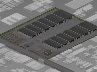 Warehouses warehouse in aerial view 3D model