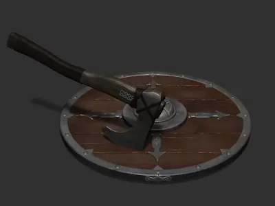 Shield and axe 3D model