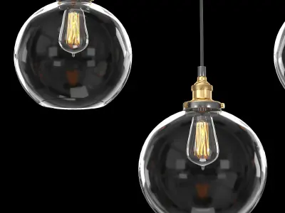 20th c Factory Filament Clear Glass Cafe Rectangular Pendant 3D model