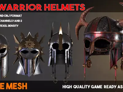 10 Warrior helmets Low-poly 3D model
