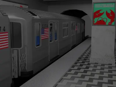 Subway Station with Train included 3D model