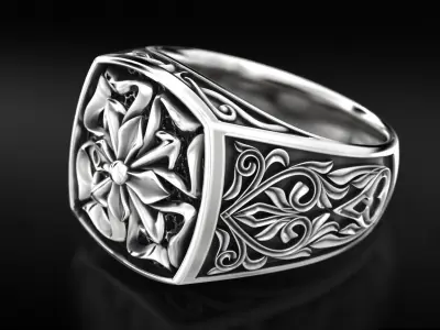 Antique ring with patterns and a cross 735 3D print model