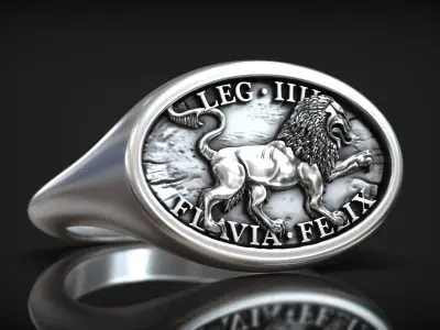 Roman Legion Flavia Felix Lion Antique Design Ring 3D print model
