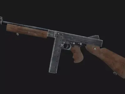 Thompson wooden gun Low-poly 3D model