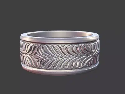 classical Mens Ring Ornate Silver Band Jewelry Model 3D print model