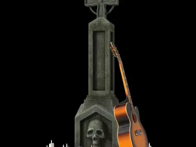  Graveyard Altar with Guitar Candles and Calavera 