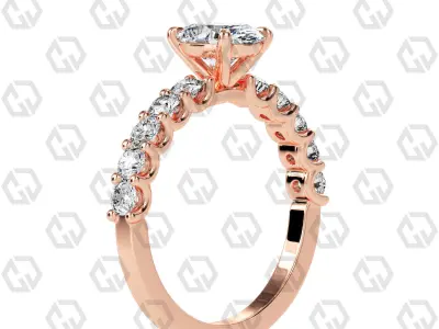 Ring 96 Oval Shape prong set round on shank with Gems 3D print model