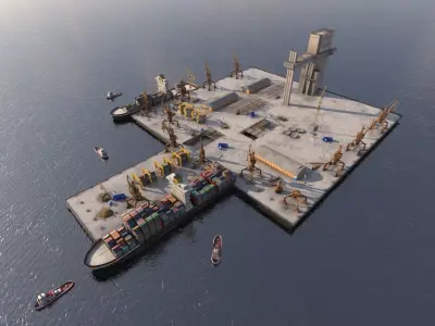 Detailed Commercial Harbor 3D Pack 3D model