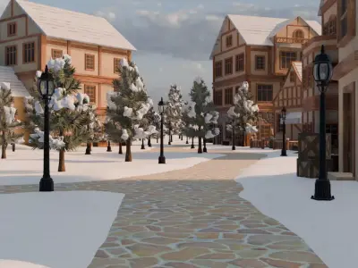 Winter Village In Mountains 3D model