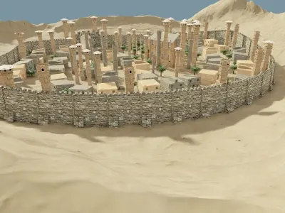 Medieval game level Low-poly 3D model