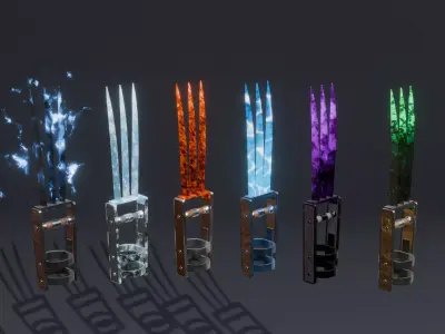 Set of 6 Elemental Claws - Fantasy medieval weapon Low-poly 3D model
