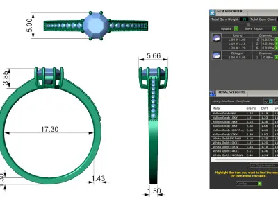 Solitaire Ring with Side Diamonds 3D print model