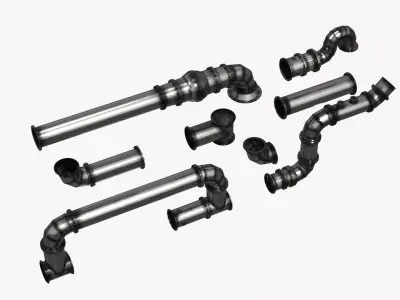 Industrial Stainless Steel Pipe Fittings Set 3D model