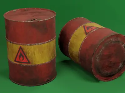 Damaged flammable barrel Free low-poly 3D model