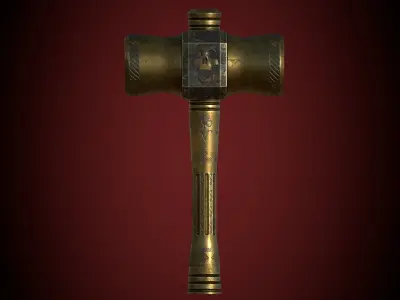 Medieval Golden Battle Hammer Low-poly 3D model