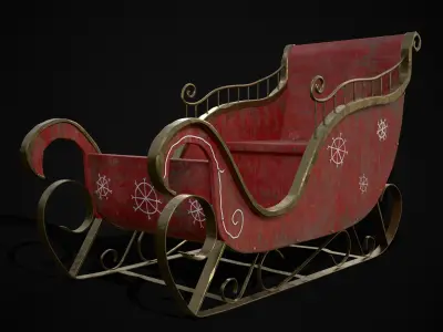 Childrens Red Winter Sleigh Low-poly 3D model