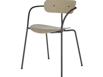 Industrial Dining Chair Plywood Seat with Metal Frame Armrest 3D model