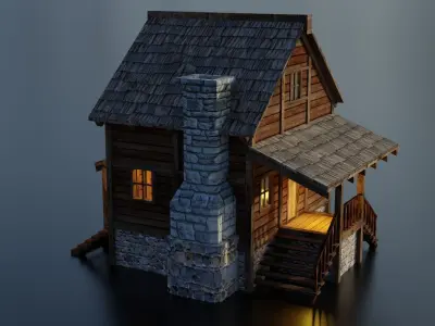Wooden House D Low-poly 3D model