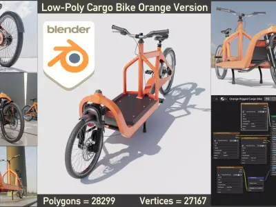 Cargo Bike Orange Low-Poly and Rigged Version  Low-poly 3D model