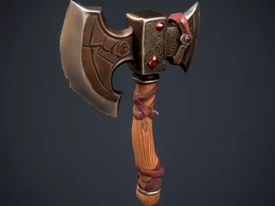 Stylized Fantasy Battle forge Axe Low-poly 3D model