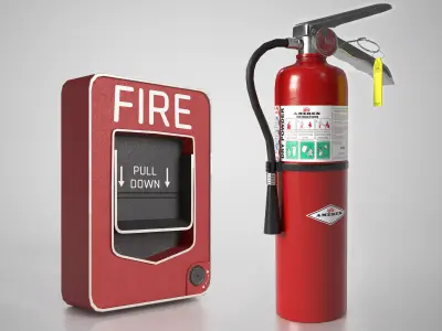 Fire Safety Devices - Extinguisher and Alarm Pull Station 3D Model Pack