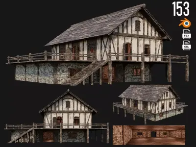 Old Medieval House 4K Textures GameReady 153 Low-poly 3D model